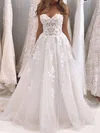 Ball Gown/Princess Sweetheart Tulle Sweep Train Wedding Dresses With Appliques Lace #UKM00023699