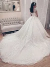 Ball Gown Illusion Tulle Court Train Wedding Dresses With Appliques Lace #UKM00023702