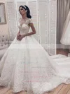 Tulle Scoop Neck Ball Gown Court Train Appliques Lace Wedding Dresses #UKM00023702