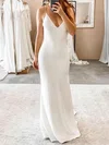 Sheath/Column V-neck Stretch Crepe Floor-length Wedding Dresses #UKM00023706