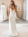 Stretch Crepe V-neck Sheath/Column Floor-length Wedding Dresses #UKM00023706