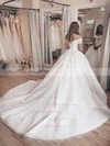 Tulle Off-the-shoulder Ball Gown Court Train Beading Wedding Dresses #UKM00023712