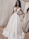 Satin V-neck Princess Sweep Train Wedding Dresses #UKM00023713