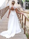 A-line V-neck Lace Chiffon Sweep Train Wedding Dresses With Sashes / Ribbons #UKM00023715