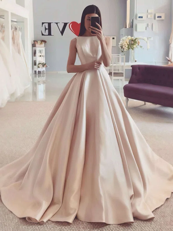 Ball Gown Square Neckline Satin Sweep Train Wedding Dresses #UKM00023716