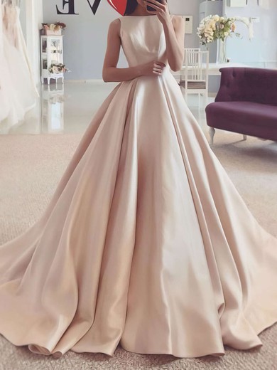 Ball Gown/Princess Square Neckline Satin Sweep Train Wedding Dresses #UKM00023716