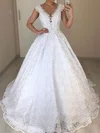 Ball Gown/Princess Illusion Lace Sweep Train Wedding Dresses With Appliques Lace #UKM00023718