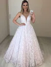Ball Gown V-neck Lace Sweep Train Wedding Dresses #UKM00023719