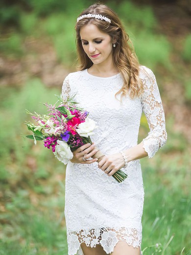 Lace Scoop Neck Sheath/Column Short/Mini Wedding Dresses #UKM00023724