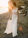 Trumpet/Mermaid Illusion Silk-like Satin Sweep Train Wedding Dresses With Appliques Lace #UKM00023725