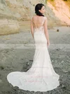 Silk-like Satin Scoop Neck Trumpet/Mermaid Sweep Train Appliques Lace Wedding Dresses #UKM00023725
