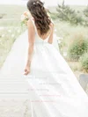 Satin V-neck A-line Sweep Train Sashes / Ribbons Wedding Dresses #UKM00023728