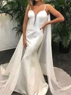 Trumpet/Mermaid V-neck Satin Watteau Train Wedding Dresses With Beading #UKM00023730