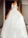 Ball Gown/Princess V-neck Tulle Floor-length Wedding Dresses With Appliques Lace #UKM00023731