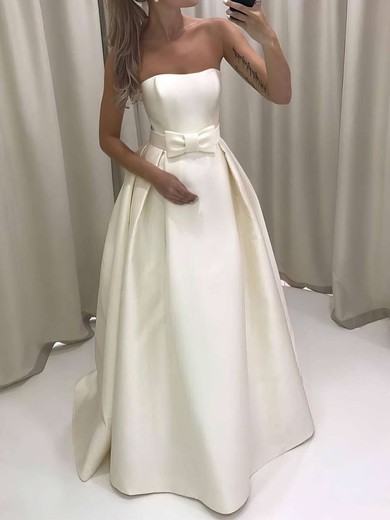 Ball Gown/Princess Straight Satin Floor-length Wedding Dresses With Bow #UKM00023732