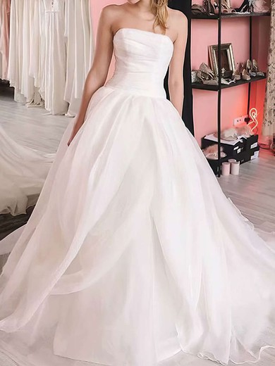 Ball Gown/Princess Straight Organza Sweep Train Wedding Dresses With Ruffles #UKM00023740