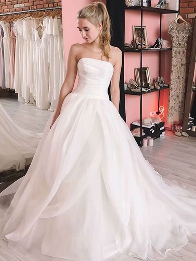 Ball Gown Straight Organza Sweep Train Wedding Dresses With Ruffles #UKM00023740