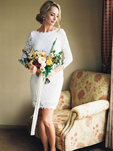 Lace Scalloped Neck Sheath/Column Short/Mini Wedding Dresses #UKM00023741