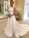 Ball Gown Scoop Neck Satin Sweep Train Wedding Dresses With Bow #UKM00023743