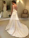 Satin Scoop Neck A-line Sweep Train Bow Wedding Dresses #UKM00023743