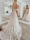 Ball Gown Off-the-shoulder Lace Sweep Train Wedding Dresses With Appliques Lace #UKM00023744