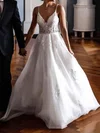 Ball Gown/Princess V-neck Tulle Sweep Train Wedding Dresses With Appliques Lace #UKM00023748