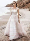 Tulle Scoop Neck Princess Sweep Train Appliques Lace Wedding Dresses #UKM00023750