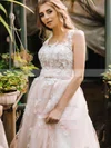 Tulle Scoop Neck Princess Sweep Train Appliques Lace Wedding Dresses #UKM00023750