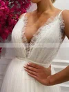Tulle V-neck A-line Sweep Train Lace Wedding Dresses #UKM00023751