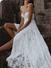 A-line Sweetheart Lace Sweep Train Wedding Dresses With Split Front #UKM00023752