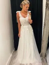 Ball Gown Sweetheart Tulle Sweep Train Wedding Dresses With Bow #UKM00023753