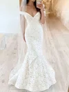 Trumpet/Mermaid Off-the-shoulder Lace Floor-length Wedding Dresses #UKM00023755