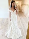 Lace Off-the-shoulder Trumpet/Mermaid Floor-length Wedding Dresses #UKM00023755