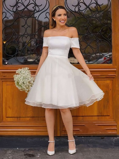 Organza Off-the-shoulder A-line Knee-length Wedding Dresses #UKM00023757