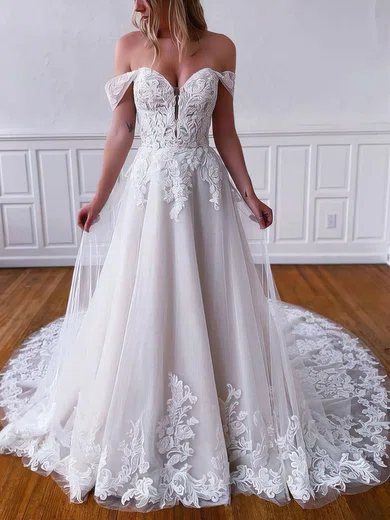 Tulle & Lace Off the Shoulder Appliques Princess Wedding Gown