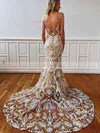 Lace V-neck Trumpet/Mermaid Sweep Train Wedding Dresses #UKM00023772