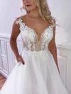 Ball Gown V-neck Tulle Court Train Wedding Dresses With Pockets #UKM00023778