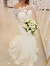 Trumpet/Mermaid Off-the-shoulder Lace Sweep Train Wedding Dresses #UKM00023780