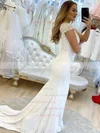 Stretch Crepe V-neck Trumpet/Mermaid Sweep Train Appliques Lace Wedding Dresses #UKM00023781