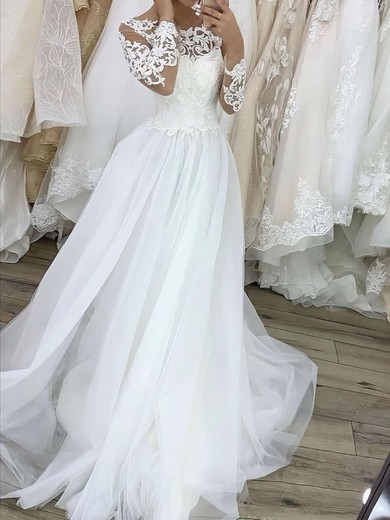 Ball Gown/Princess Illusion Tulle Sweep Train Wedding Dresses With Appliques Lace #UKM00023782