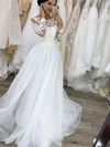 Ball Gown Illusion Tulle Sweep Train Wedding Dresses With Appliques Lace #UKM00023782