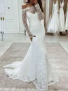 Lace Off-the-shoulder Trumpet/Mermaid Sweep Train Wedding Dresses #UKM00023800