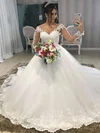 Ball Gown Illusion Tulle Chapel Train Wedding Dresses With Beading #UKM00023803