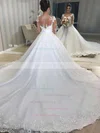 Tulle Scoop Neck Ball Gown Chapel Train Beading Wedding Dresses #UKM00023803