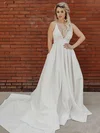 Ball Gown V-neck Silk-like Satin Court Train Wedding Dresses With Pockets #UKM00023805