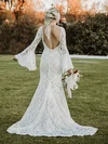 Lace V-neck Sheath/Column Sweep Train Wedding Dresses #UKM00023820