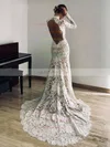 Lace High Neck Trumpet/Mermaid Court Train Wedding Dresses #UKM00023826