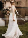 Lace Chiffon Scoop Neck A-line Sweep Train Wedding Dresses #UKM00023831