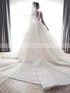 Tulle V-neck Ball Gown Chapel Train Pearl Detailing Wedding Dresses #UKM00023841
