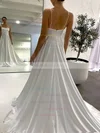 Silk-like Satin Square Neckline A-line Court Train Pockets Wedding Dresses #UKM00023846